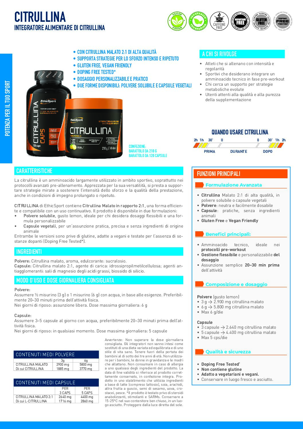 ETHIC SPORT CITRULLINA MALATO 2:1. - POLVERE SOLUBILE O CAPSULE VEGETALI - immagine 8