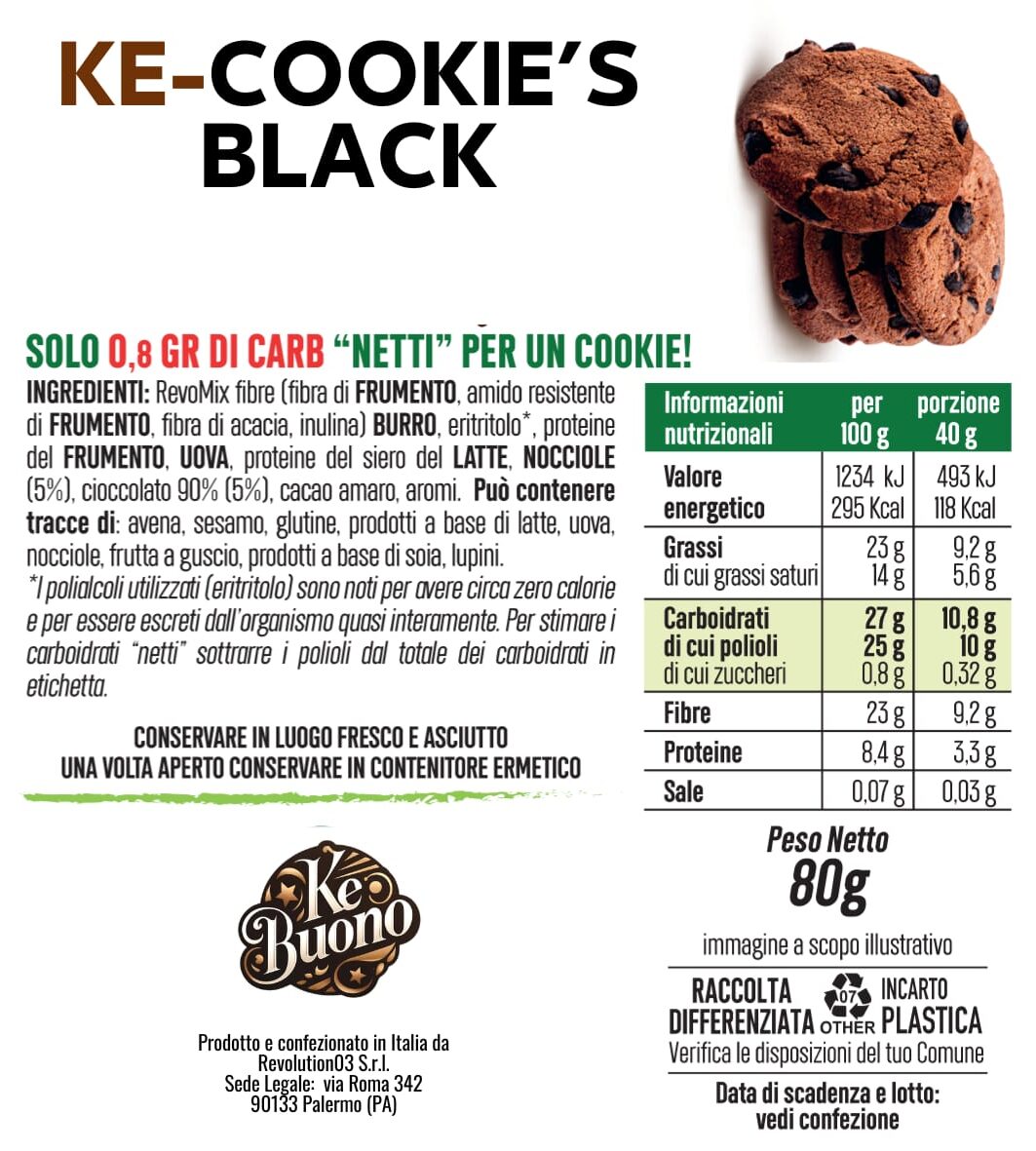KE BUONO -KE-COOKIE'S BLACK KETO 80gr (2x 40gr ) - immagine 2